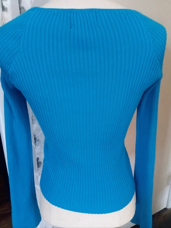 Pink Rose Vibrant Blue Long-Sleeve Ribbed Texture Top Sweetheart Neckline Size S - Picture 3 of 8